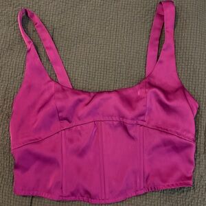 Fuchsia Silk Corset-Inspired Crop Top | Women’s Small | Satin Bustier Style